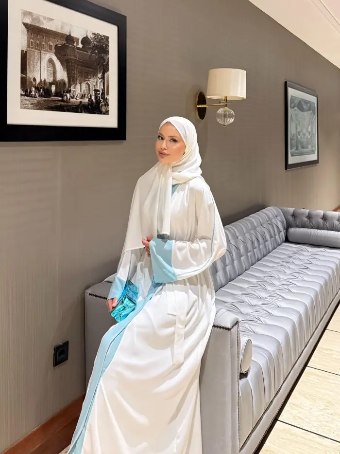 Meahi Abaya Beyaz-Turkuaz