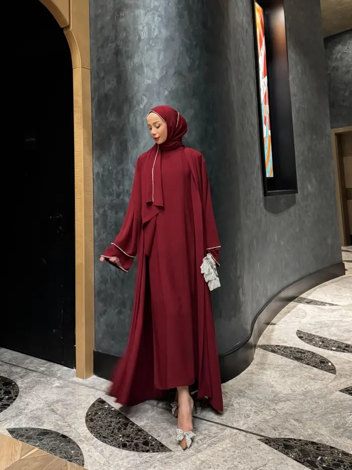 Suez Abaya Takım Bordo